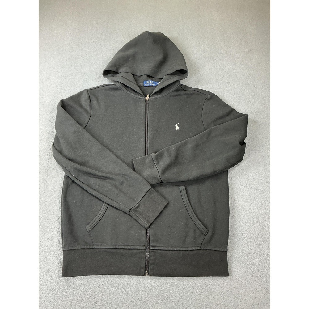 Polo Ralph Lauren Hoodie Mens Medium Black Full Zip Hooded Fleece Pullover
